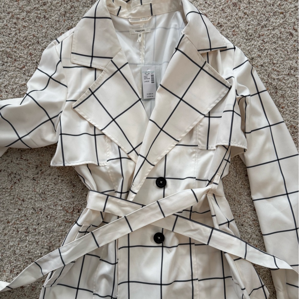 Maurices Ivory and Black Grid Trench Coat